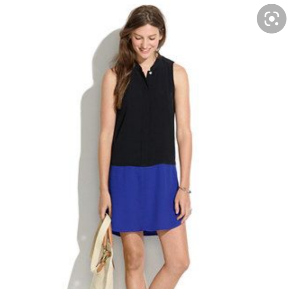 Madewell L black blue Colorblock dress sleeveless tunic sheer